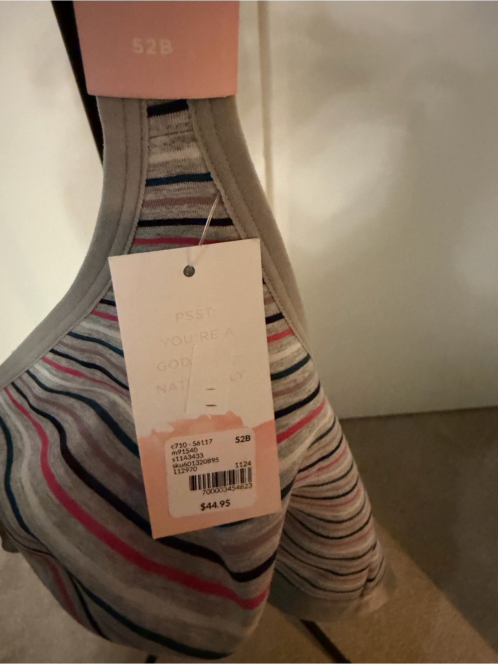 Cacique Gray Striped Wireless Bra with Pink & Blue Accents - Picture 3 of 5